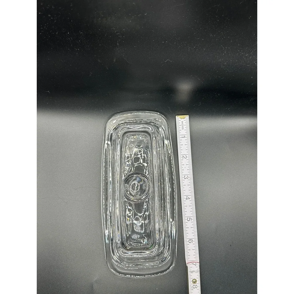 Vintage Clear Glass Butter Dish with Lid Rectangular Covered Serving Tray